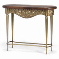 Console table with geometric pattern brass legs and walnut wood top 120 x 40 x 80cm