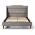 Upholstered bed frame with wooden slats and gray fabric finish 200 x 160 x 100cm