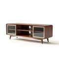 Wooden media console with glass doors for living room storage 120 x 40 x 50cm