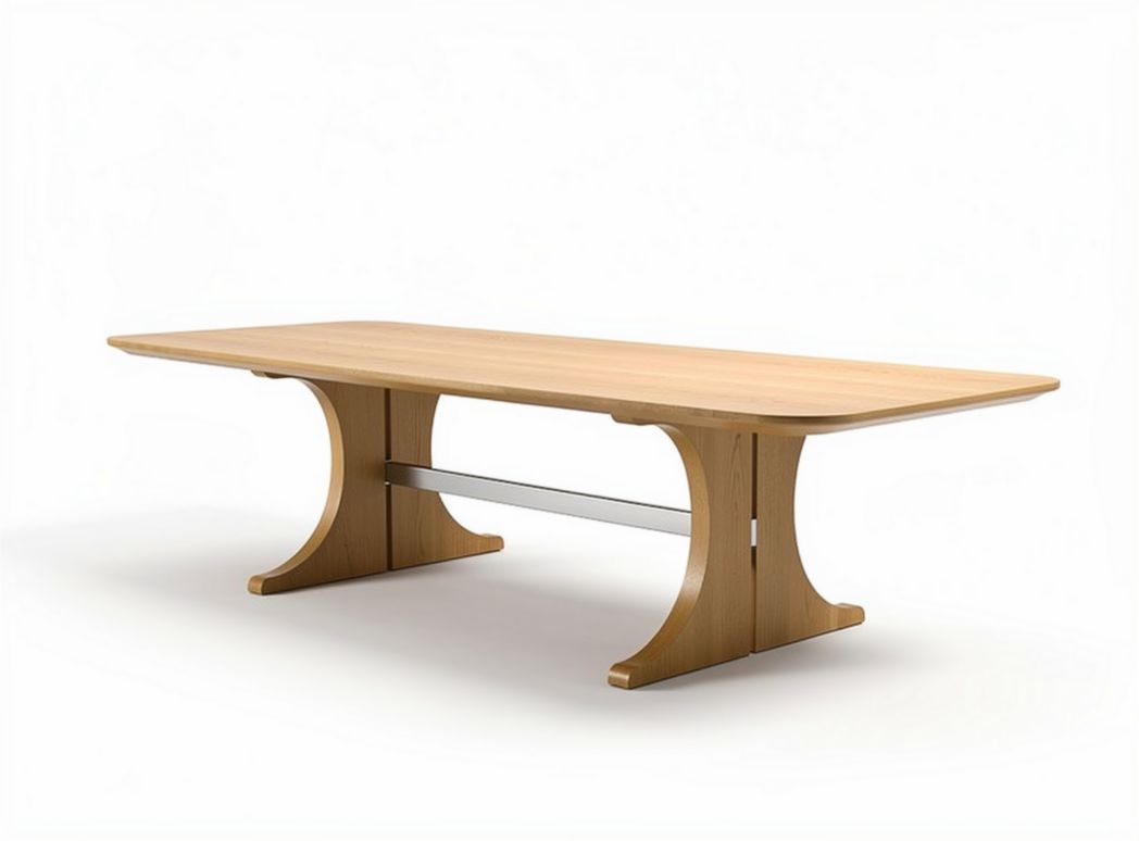 Wooden dining table with curved legs and metal support 200 x 100 x 75cm