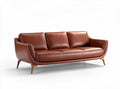 Brown leather three-seat sofa with wooden legs and modern design 210 x 85 x 75cm