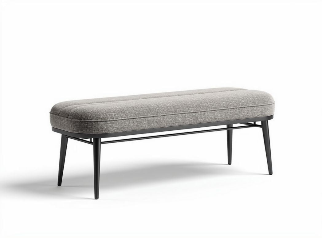 Fabric upholstered bench with metal legs for entryway use 150 x 50 x 40cm