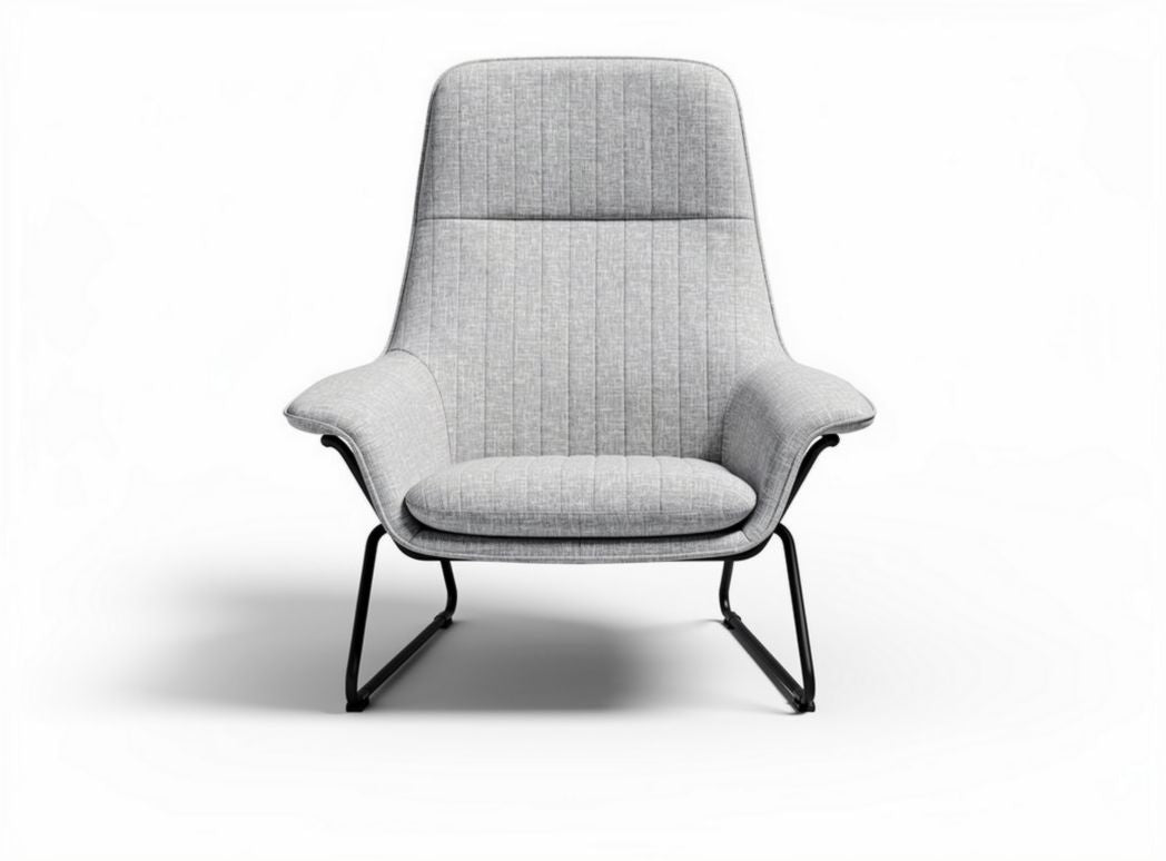 Lounge chair in light grey fabric with metal frame 80 x 80 x 100cm