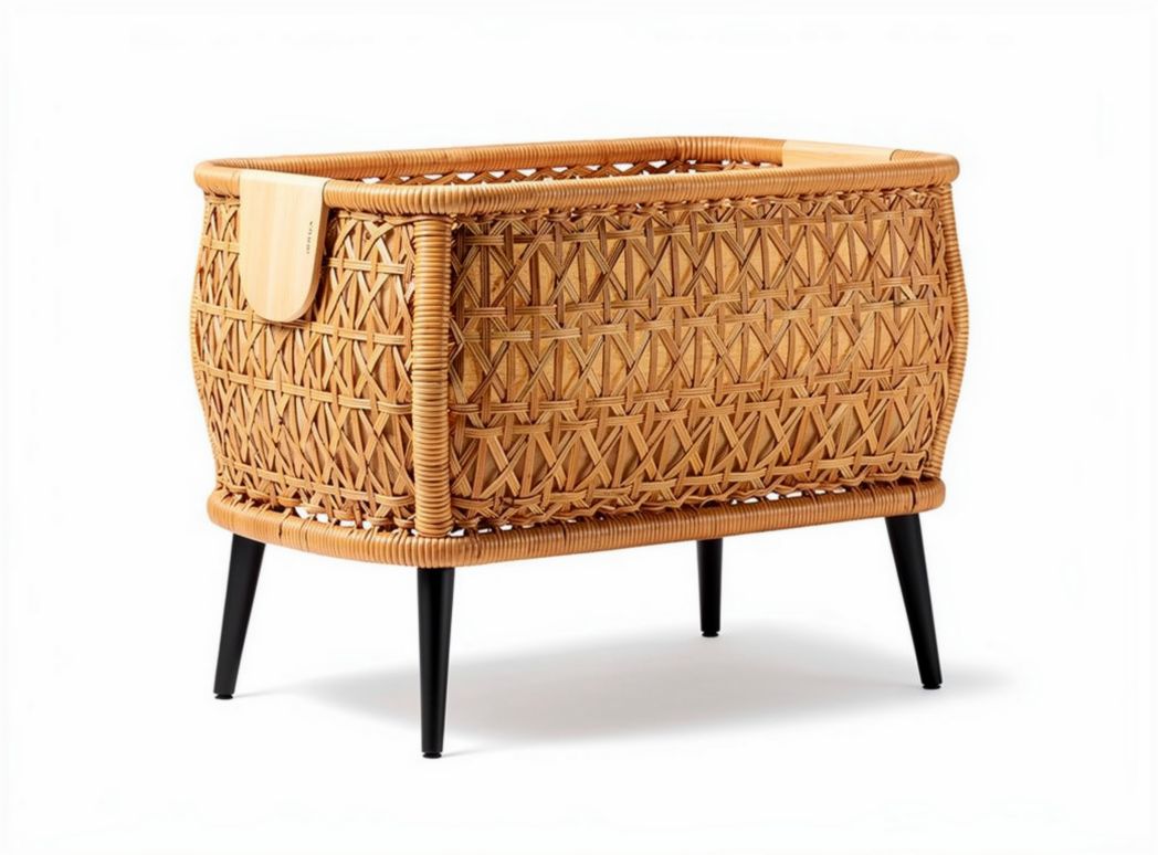 Natural rattan storage basket with black legs 70 x 40 x 30cm for home organization
