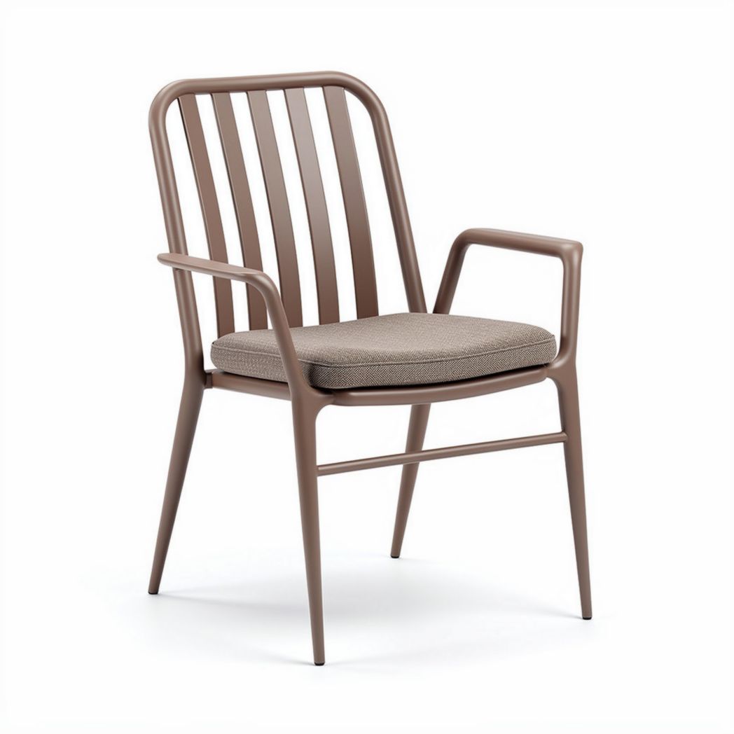 Outdoor dining chair with cushioned seat and metal frame in brown 60 x 60 x 85cm