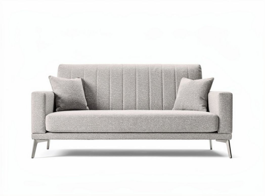 Gray upholstered sofa with two accent pillows and modern design 190 x 85 x 80cm