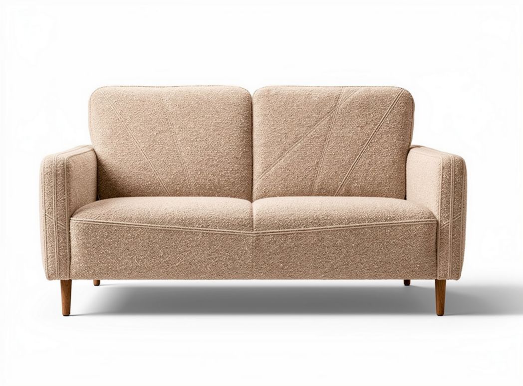 Fabric upholstered two-seater sofa in beige with wooden legs 180 x 85 x 75cm