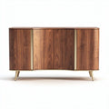 Wooden sideboard cabinet with curved design and gold legs 120 x 40 x 75cm