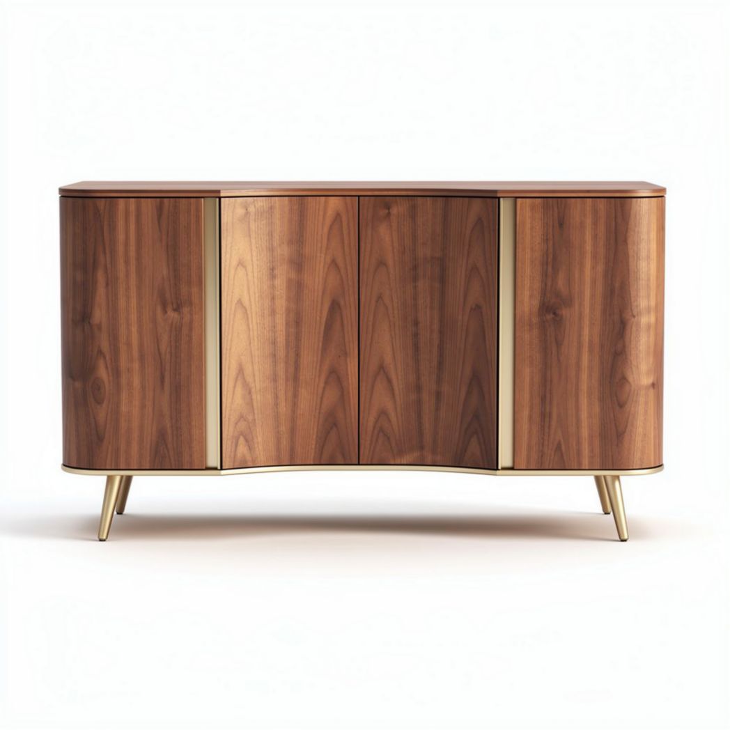 Wooden sideboard cabinet with curved design and gold legs 120 x 40 x 75cm