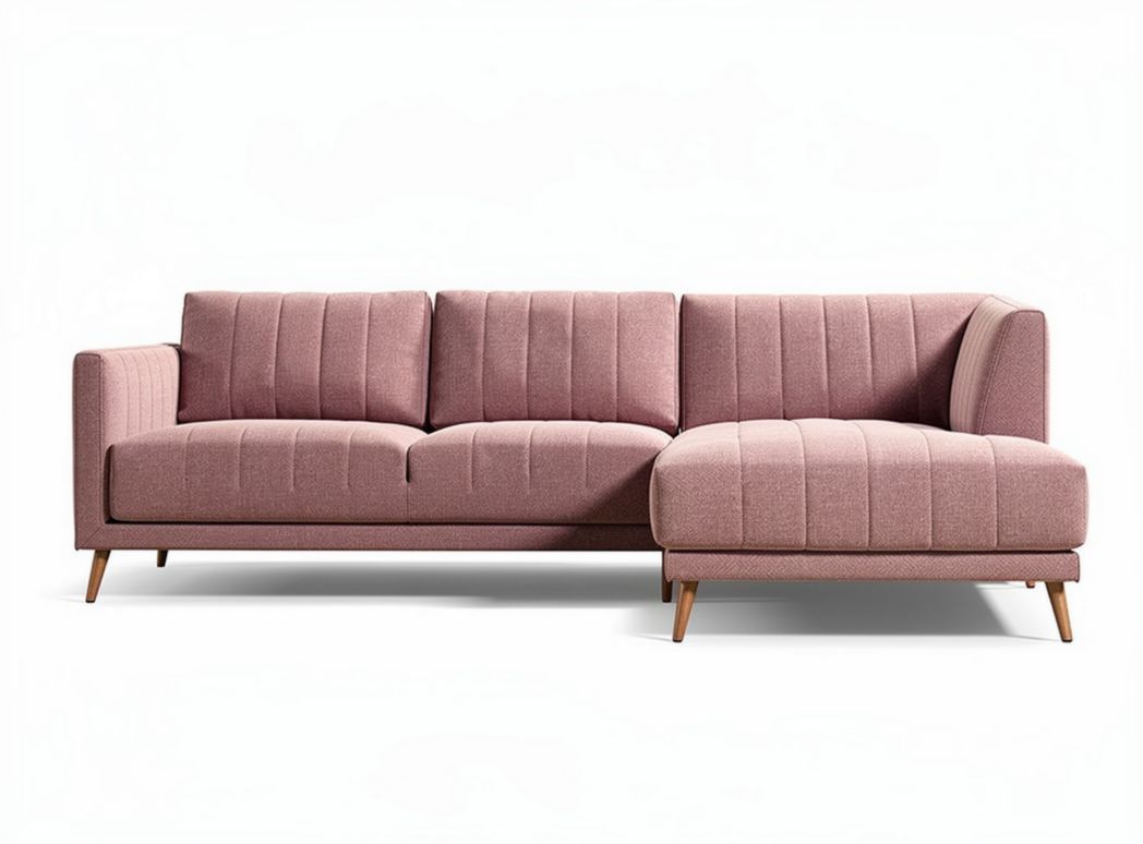 Sectional sofa in pink fabric with wood legs 200 x 90 x 85cm