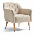 Fabric upholstered accent chair with wood legs in cream color 75 x 80 x 80cm
