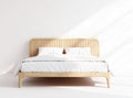 Wooden bed frame with headboard and white mattress for bedroom use 200 x 160 x 100cm